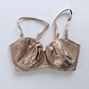 Victoria's Secret Gold Faux Leather 32DDD F NEW Push Up Sexy Dressy Date Night